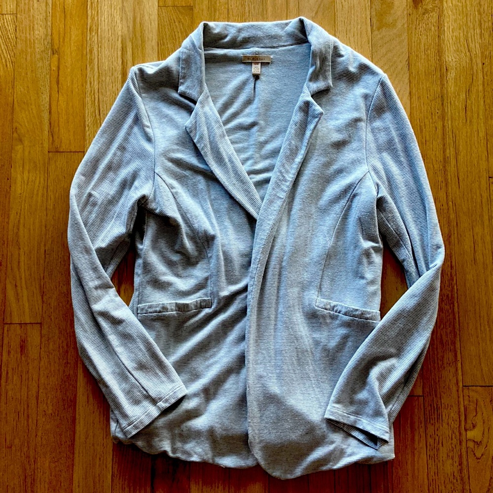 Gray and White Pinstripe Sweater Blazer